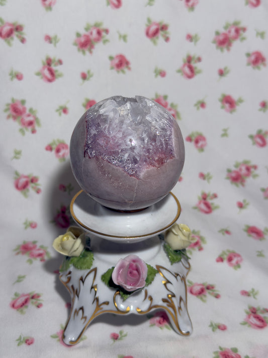 Perfect Pink Amethyst Sphere with Quartz