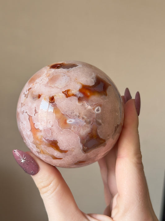 HQ Strawberry Pink Amethyst & Flower Agate Sphere