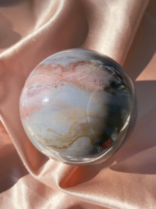 Large Pastel Purple Sea Jasper Sphere with Druzy Cave