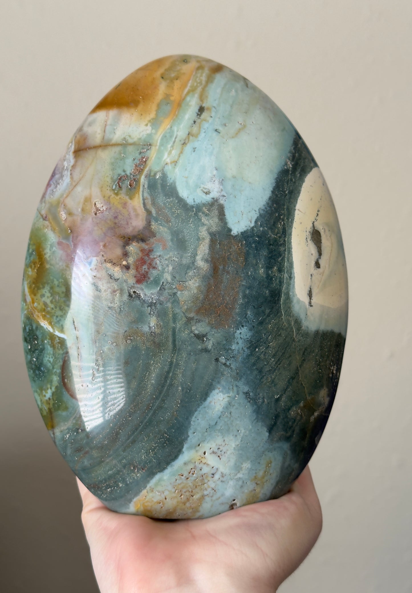 Statement Pastel Sea Jasper Freeform with Pyrite Inclusions