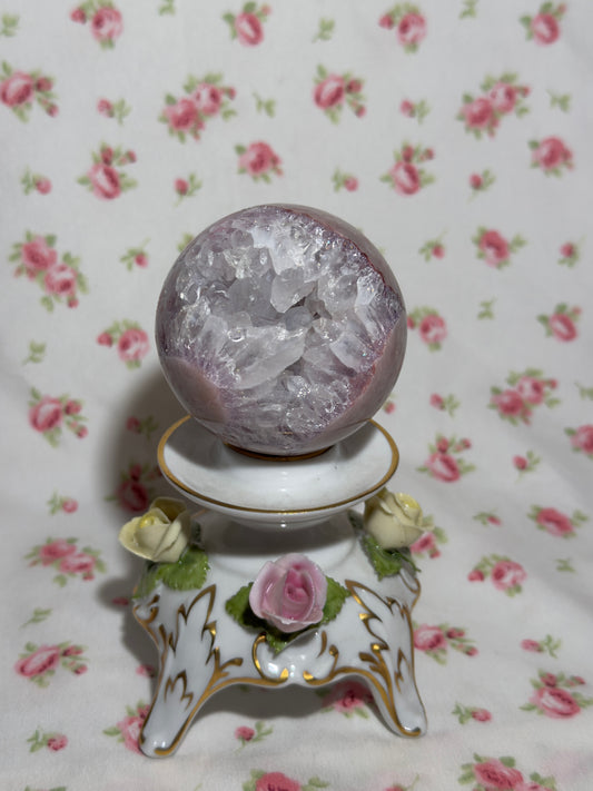 Perfect Pink Amethyst Sphere with Quartz