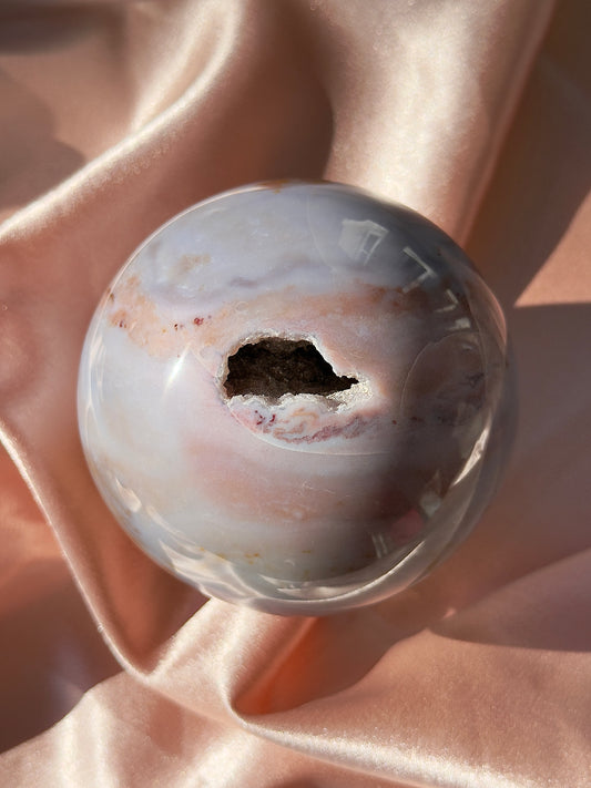 Large Pastel Purple Sea Jasper Sphere with Druzy Cave