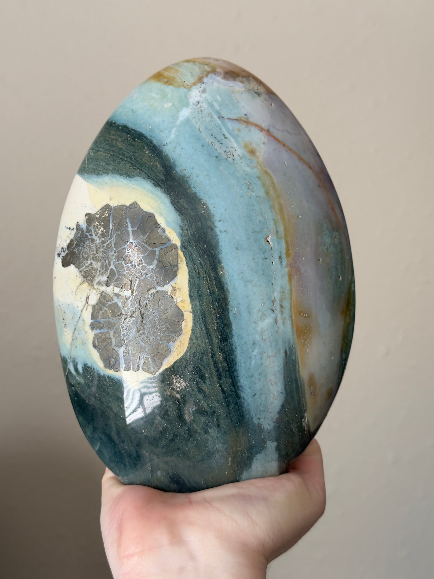 Statement Pastel Sea Jasper Freeform with Pyrite Inclusions